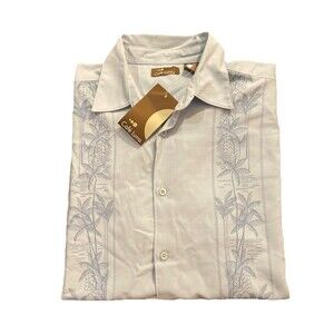 Cafe Luna Shirt Short Sleeve Size Large Blue Floral Resort Vacation Hawaiian